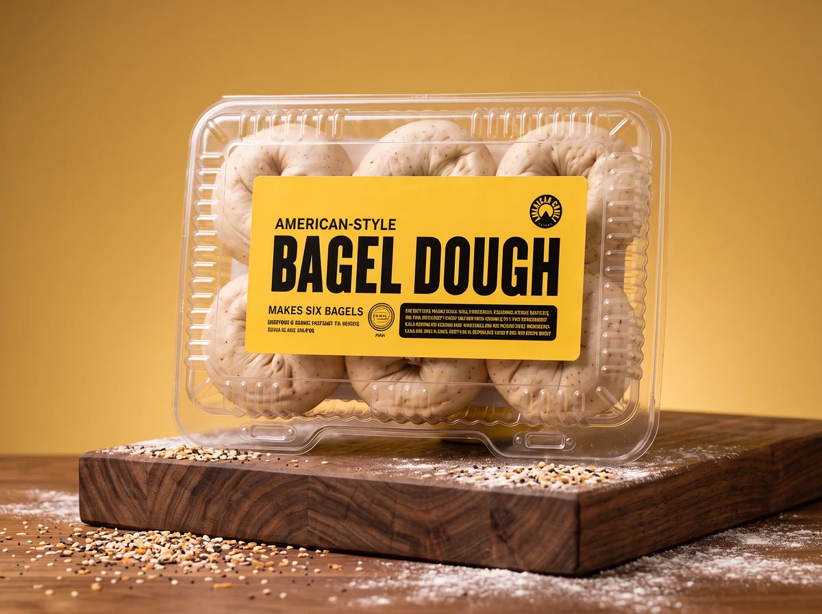 American style bagel dough: six pre shaped bagels in their tray