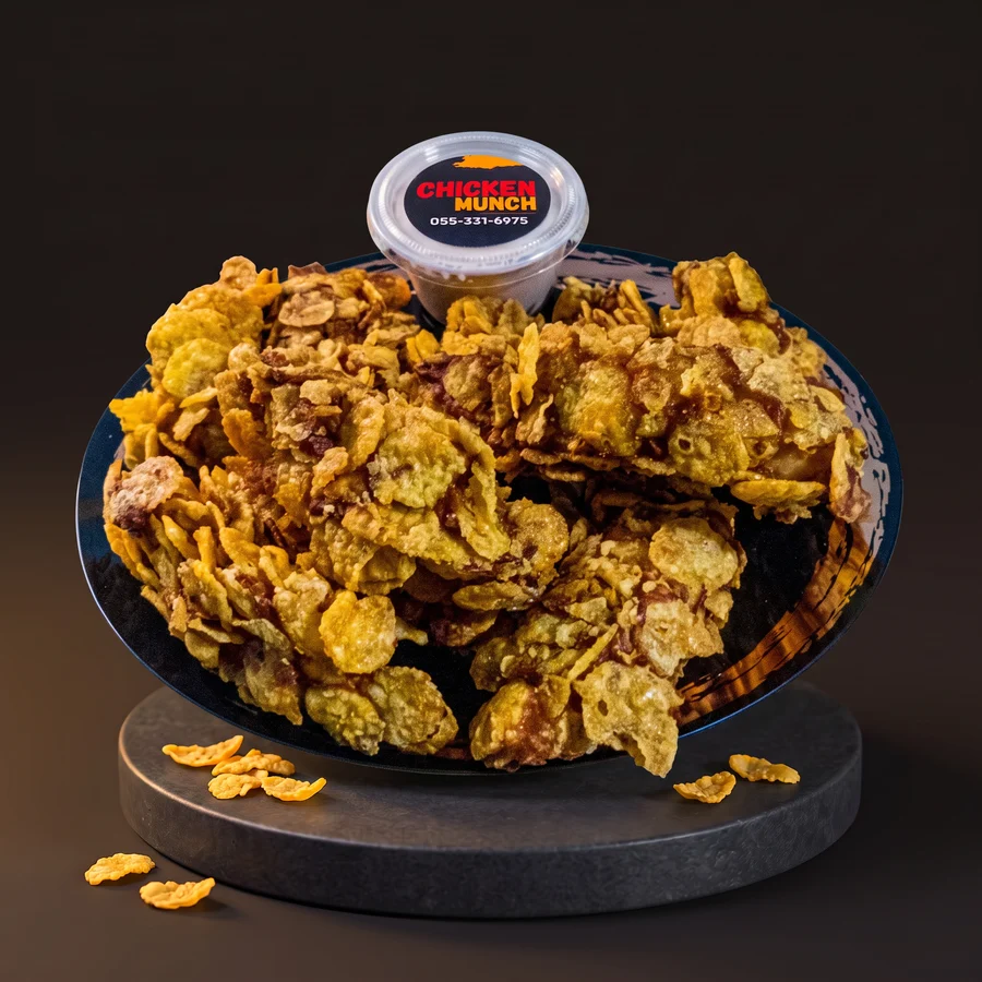 Classic American Crunch, cornflake coated chicken on a plate