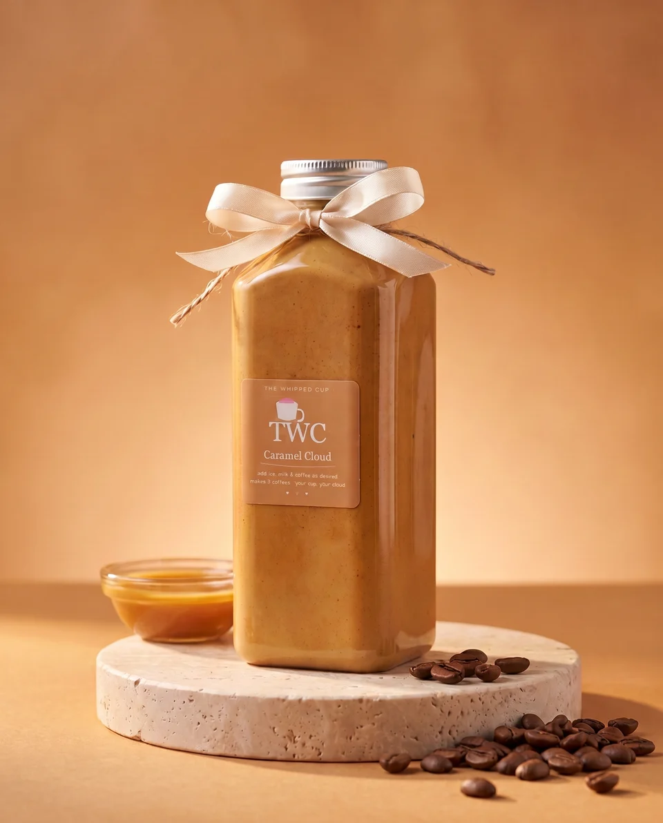 A jar of Caramel Cloud on a stone plinth