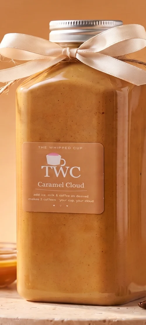 A jar of Caramel Cloud on a stone plinth