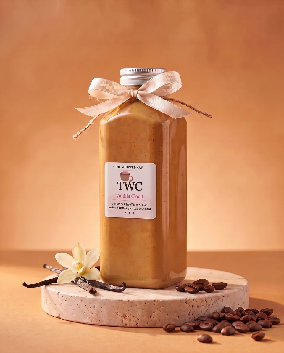 A jar of Vanilla Cloud on a stone plinth
