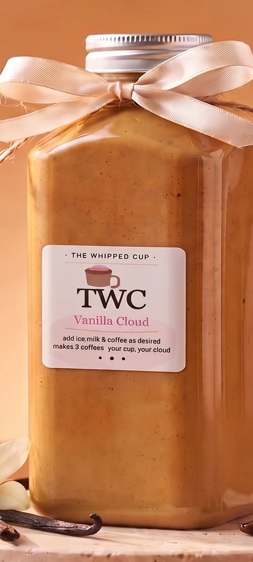 A jar of Vanilla Cloud on a stone plinth